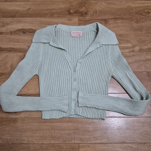 Urban Outfitters Womens Green Skylar Ribbed Button Front Cropped Sweater Size XS - Picture 4 of 6